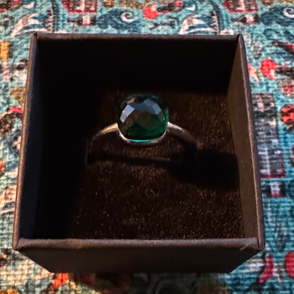 Emerald Green Faceted Gemstone Ring - Silver Stainless Steel band